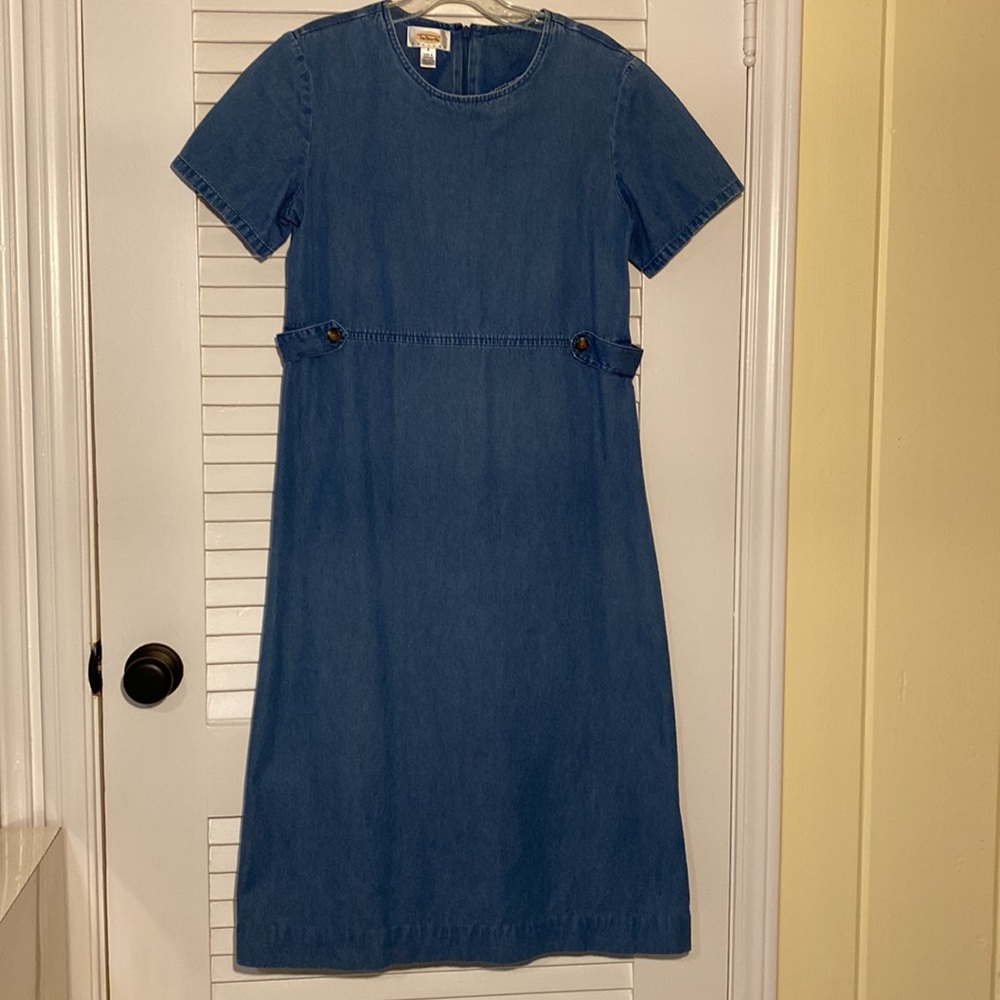 Talbots Jean Denim midi dress. Short sleeve, zipper back.
